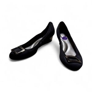 Bandolino B-Flexible Black Buckle Ballet Wedge Flats Size 8.5 New